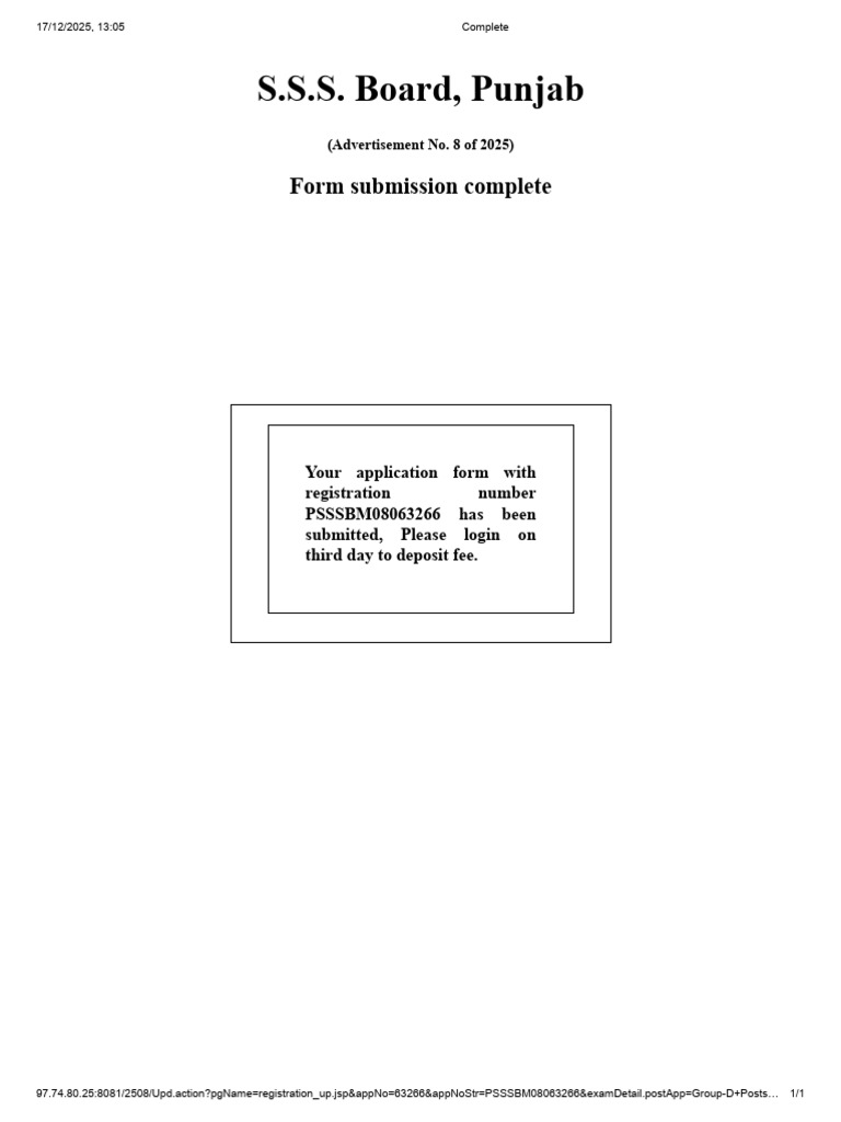 Punjab Group-D Posts Application Confirmation | PDF