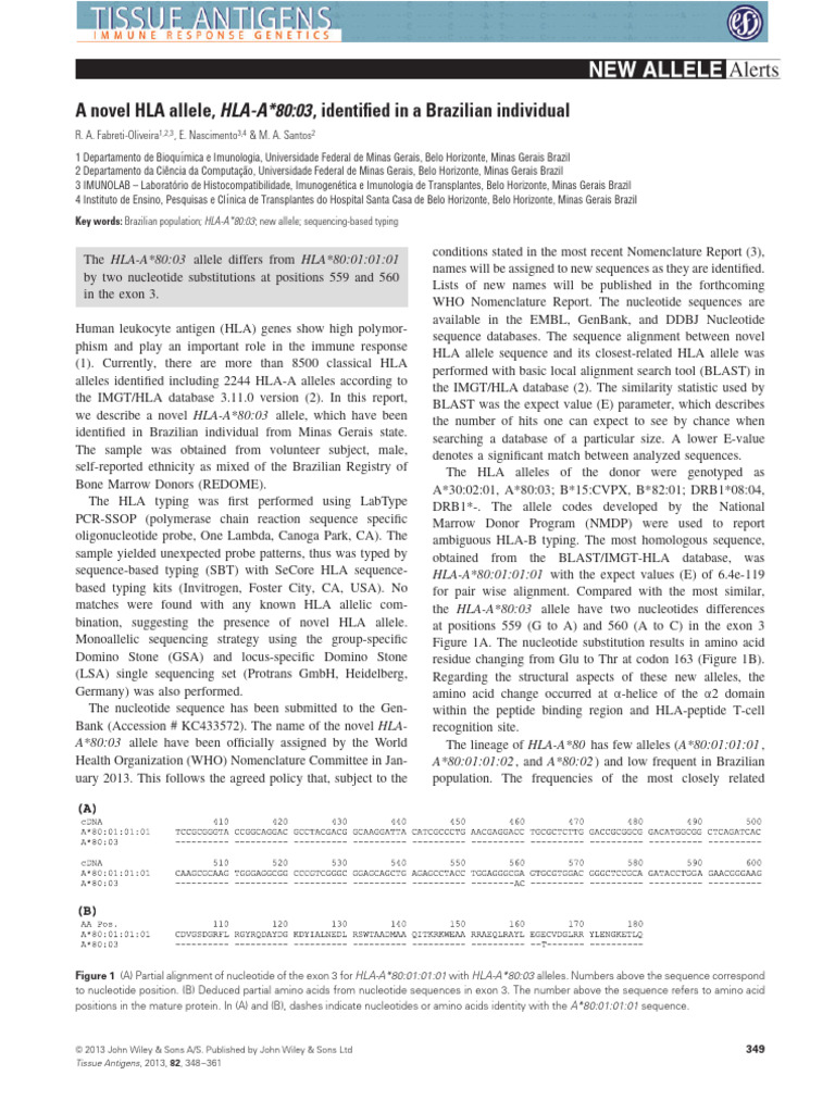 2013 - 82 - A Novel HLA Allele HLA-A8003 Identified in A Brazilian ...