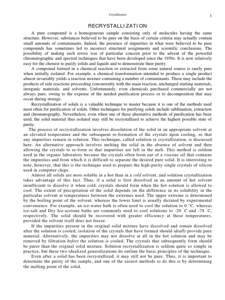 Re Crystallization | PDF | Melting Point | Filtration