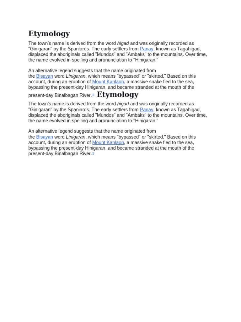 Hinigaran Name Origin and Etymology | PDF