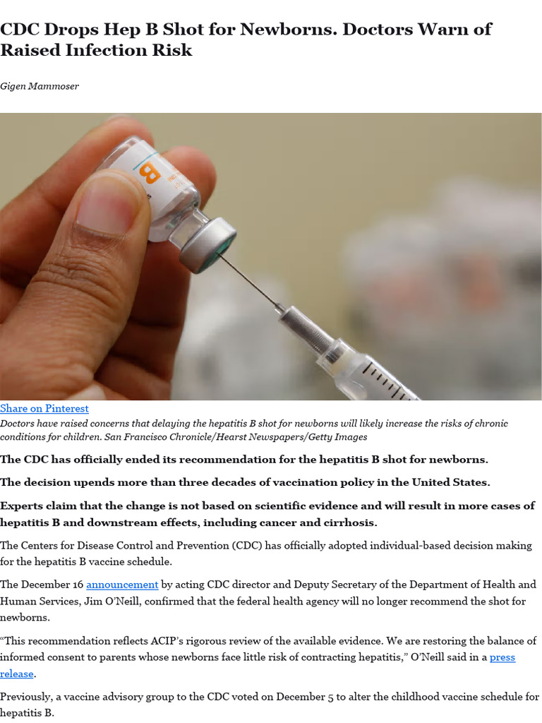 CDC Ends Hepatitis B Shot for Newborns | PDF | Hepatitis B | Hepatitis