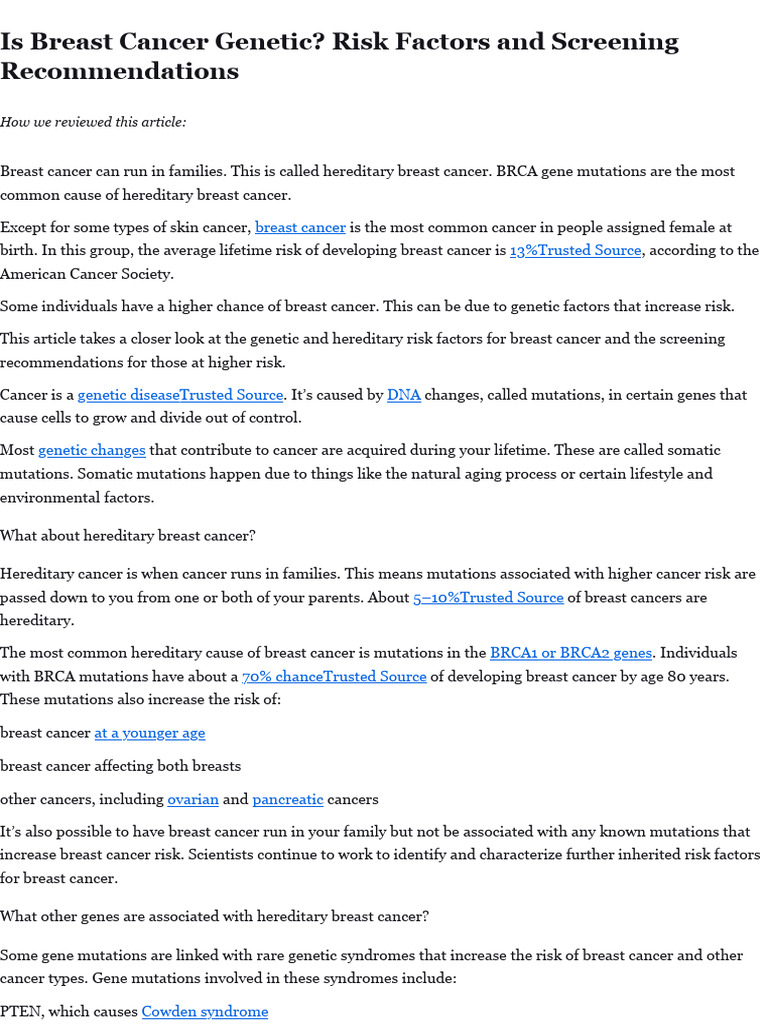 Genetic Factors in Breast Cancer Risk | PDF | Cancer | Breast Cancer