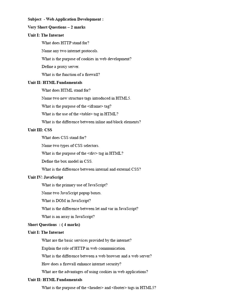 Web Application Development Q&A Guide | PDF | World Wide Web | Internet ...