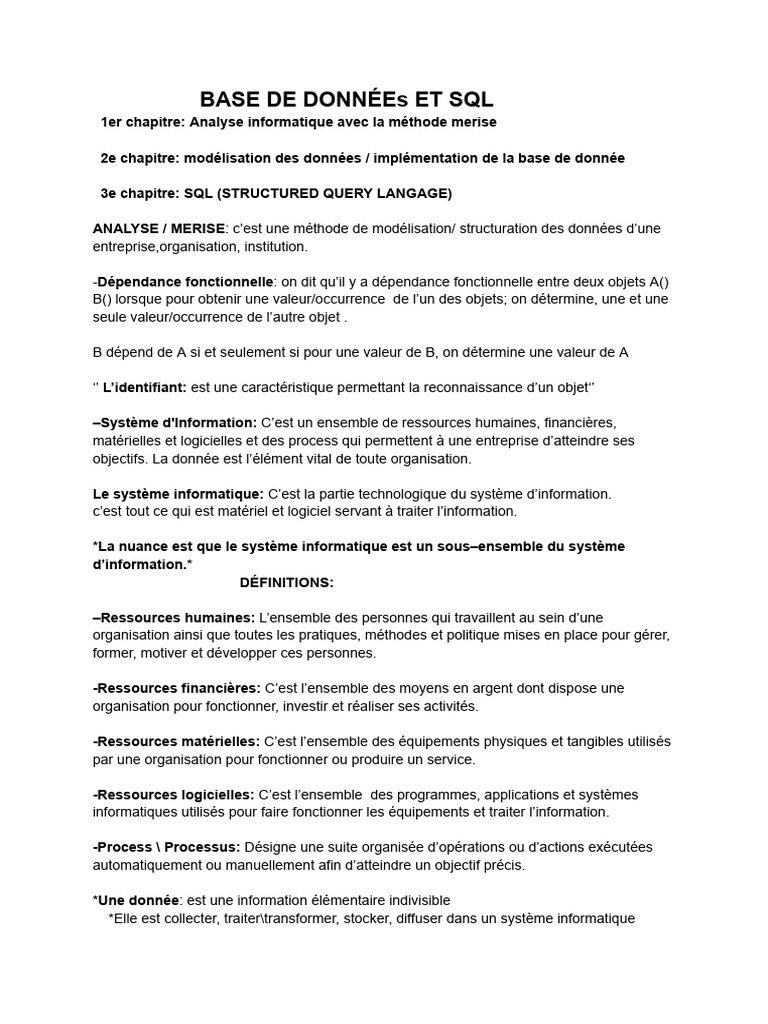 Bases de données et SQL : Guide complet | PDF | Cas d'utilisation ...