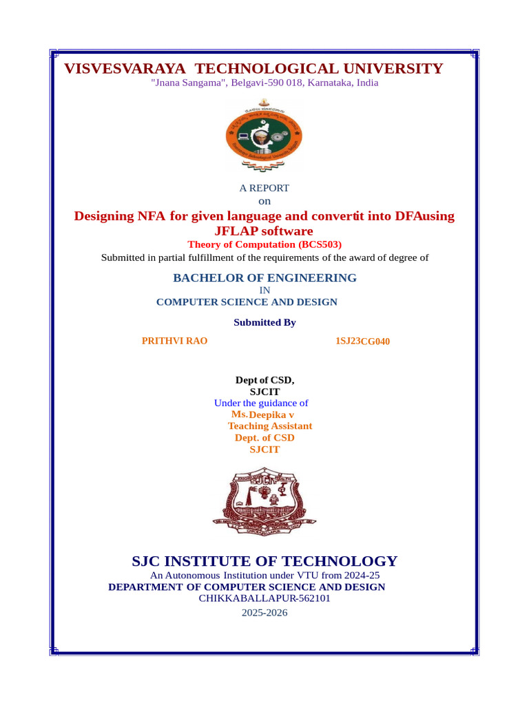 TOC Report Prithvi Rao Final | PDF | Automata Theory | Computing