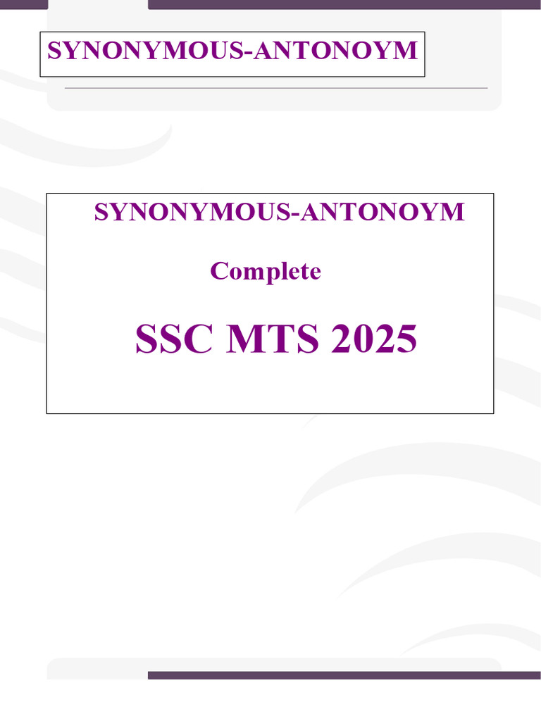 SSC MTS 2025 Synonyms & Antonyms Guide | PDF