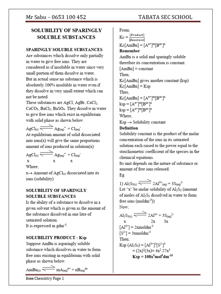 Solubility of Sparingly Soluble Substances | PDF | Solubility ...