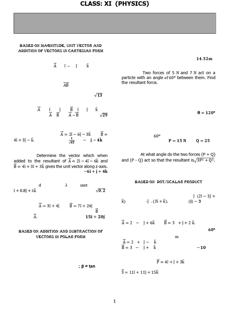 Assig on Vectors | PDF | Euclidean Vector | Force