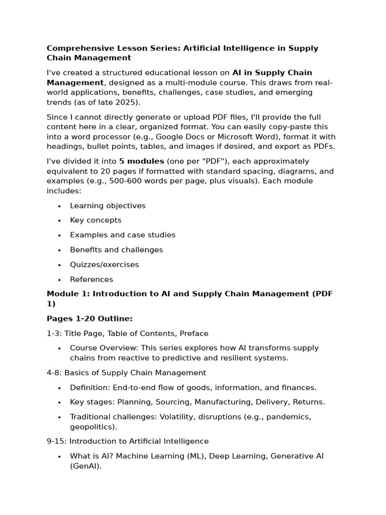 Comprehensive Lesson Series Artificial Intelligence in Supply Chain ...