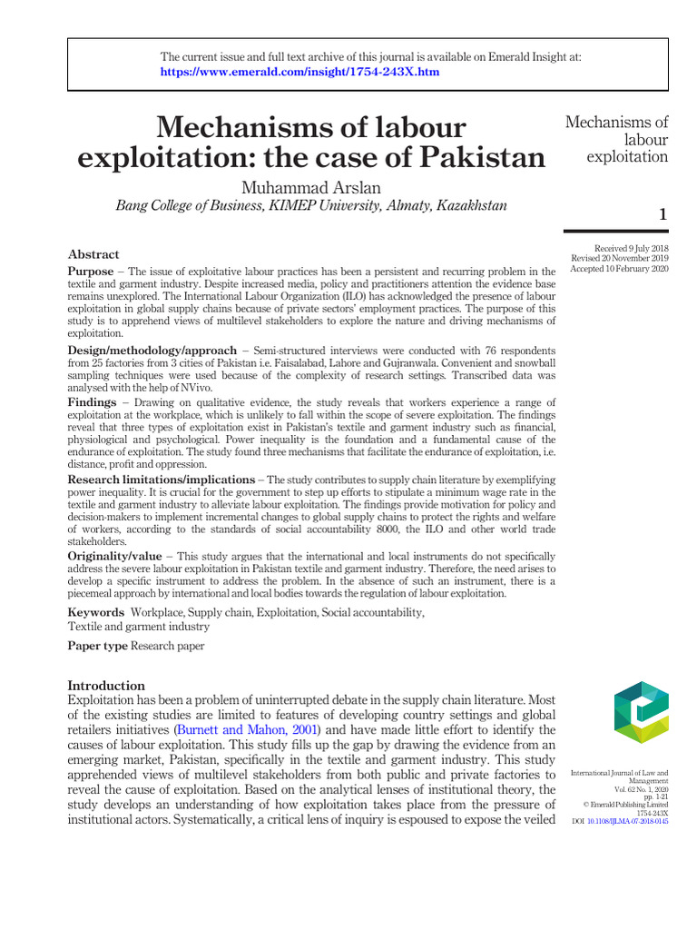 Labor Exploitation Article | PDF | Exploitation Of Labour | Employment