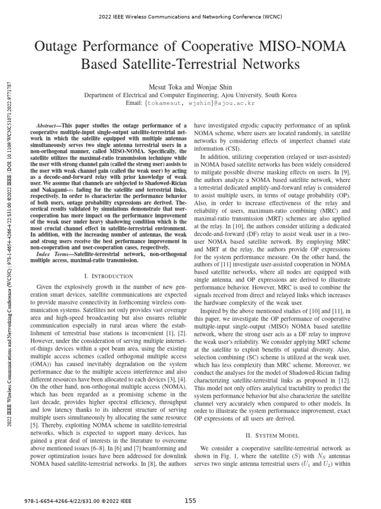 Outage Analysis of MISO-NOMA Networks | PDF | Channel Access Method ...