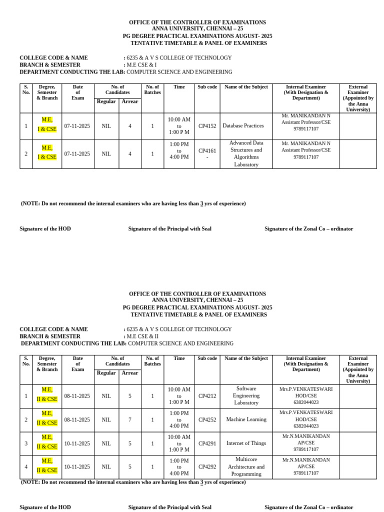 Anna University PG/UG Exam Timetable 2025 | PDF | Computing | Software ...