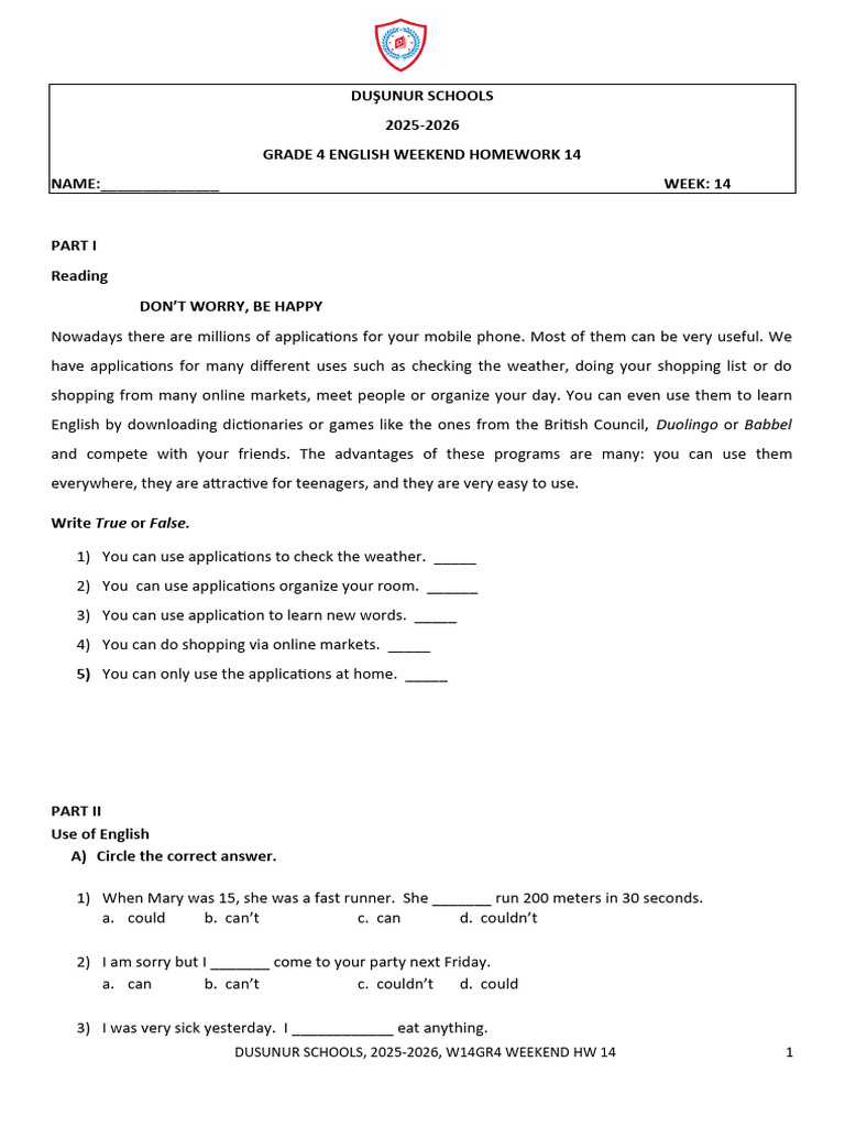 Grade 4 English Weekend Homework 14 | PDF | Linguistic Morphology | Grammar