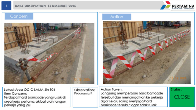 Perbaikan Hard Barricade di Area OC-O | PDF