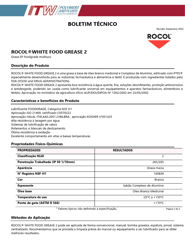 Graxa Alimentícia Rocol® White Food Grease | PDF