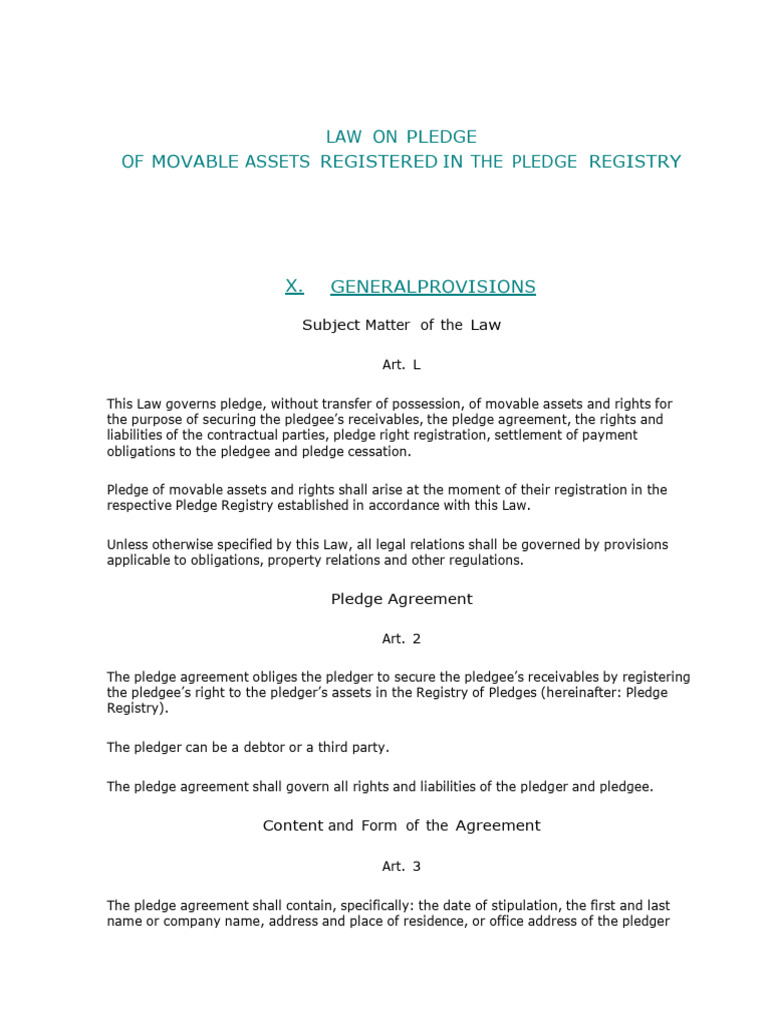 Law on Pledge of Movable Assets | PDF | Debt | Bankruptcy