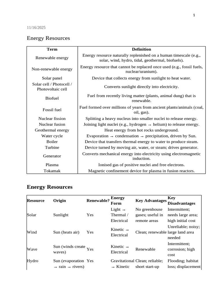 Energy Resource One Look | PDF | Nuclear Power | Renewable Energy