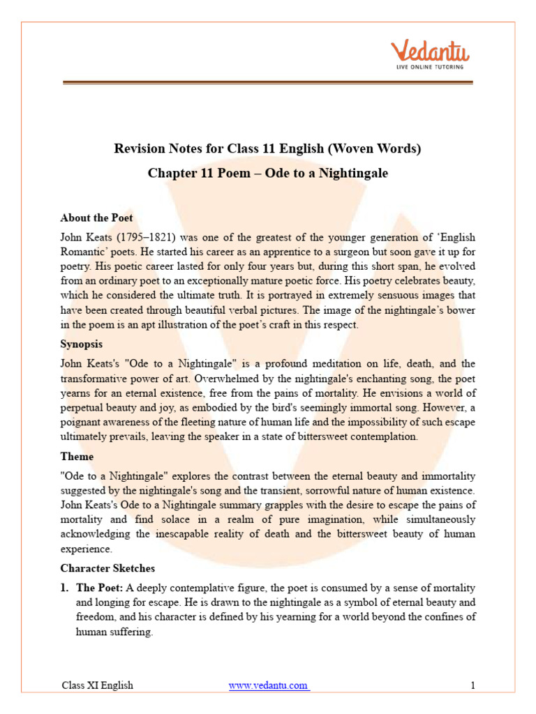 Ode to a Nightingale Summary & Analysis | PDF | John Keats | Poetry