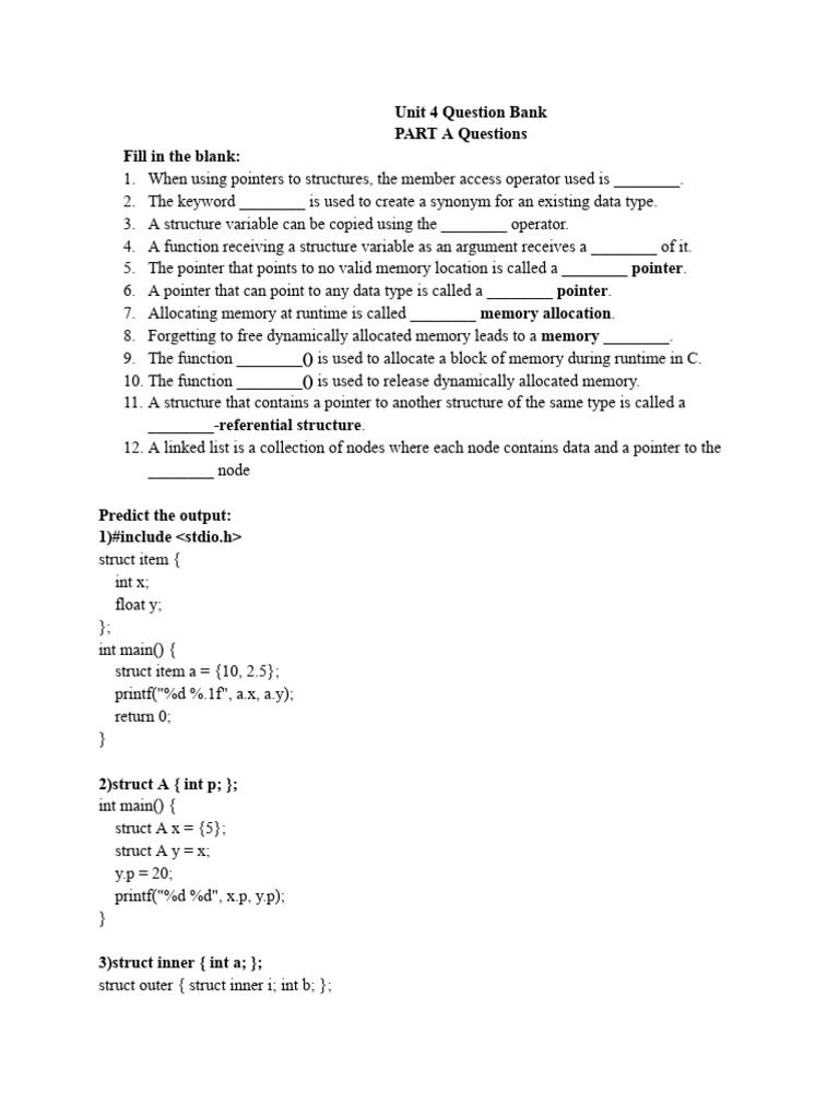 C Programming Structures and Pointers Q&A | PDF | Pointer (Computer ...