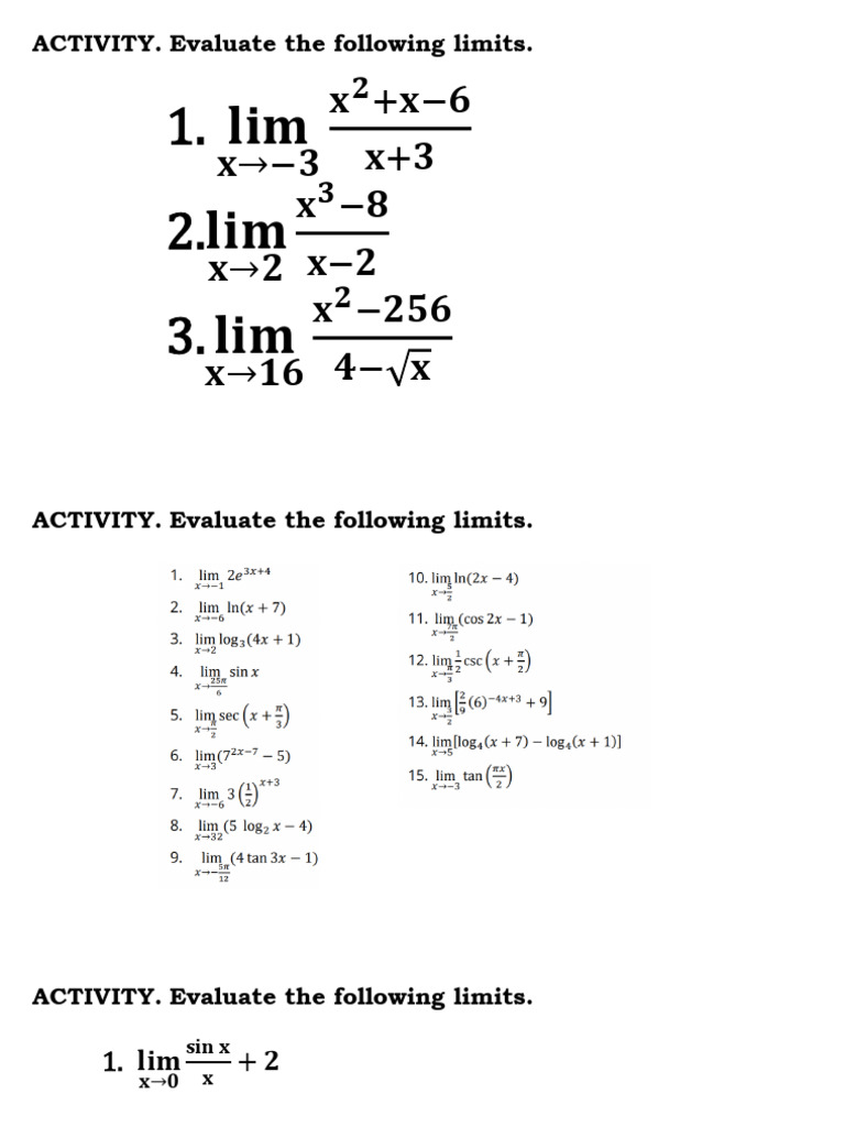 Activity. Limit of Indeterminate Cases Transcendental | PDF