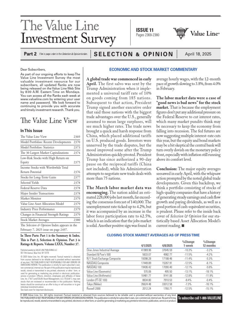 The Value Line Investment Survey | PDF | Investing | Market (Economics)
