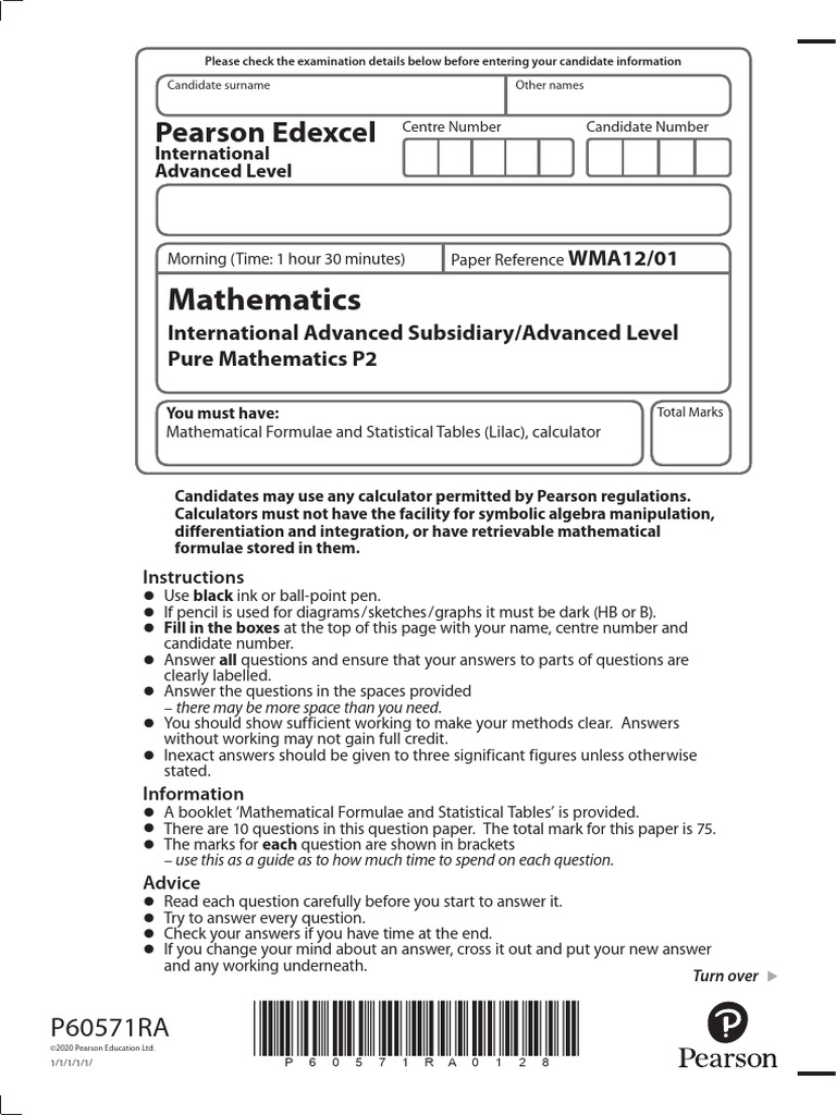 Edexcel A-Level Pure Math P2 Exam Details | PDF | Mathematics | Applied ...
