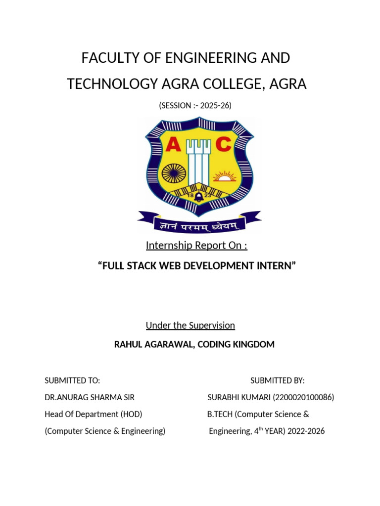 Full Stack Web Development Internship Report | PDF