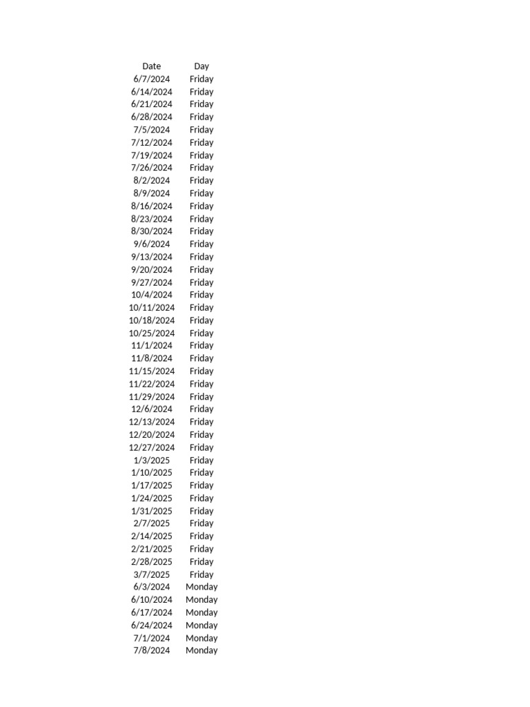 2024-2025 Weekly Calendar Dates | PDF
