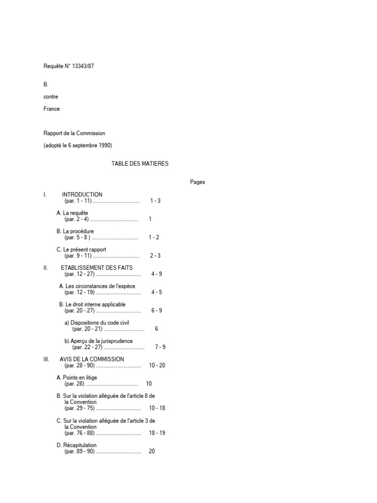 Rapport sur la requête N° 13343/87 en France | PDF | Convention ...