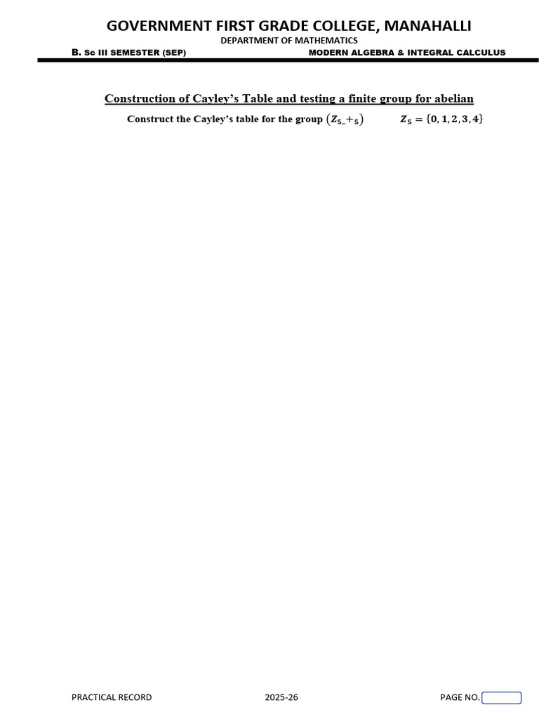 Modern Algebra Practical Record 2025-26 | PDF | Group (Mathematics ...