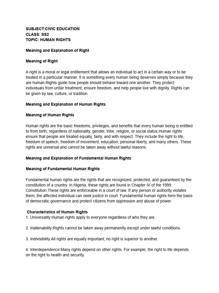 HUMAN RIGHTS SS2 1 Lecture 691798c2447c0 20251114210154 | PDF | Human ...