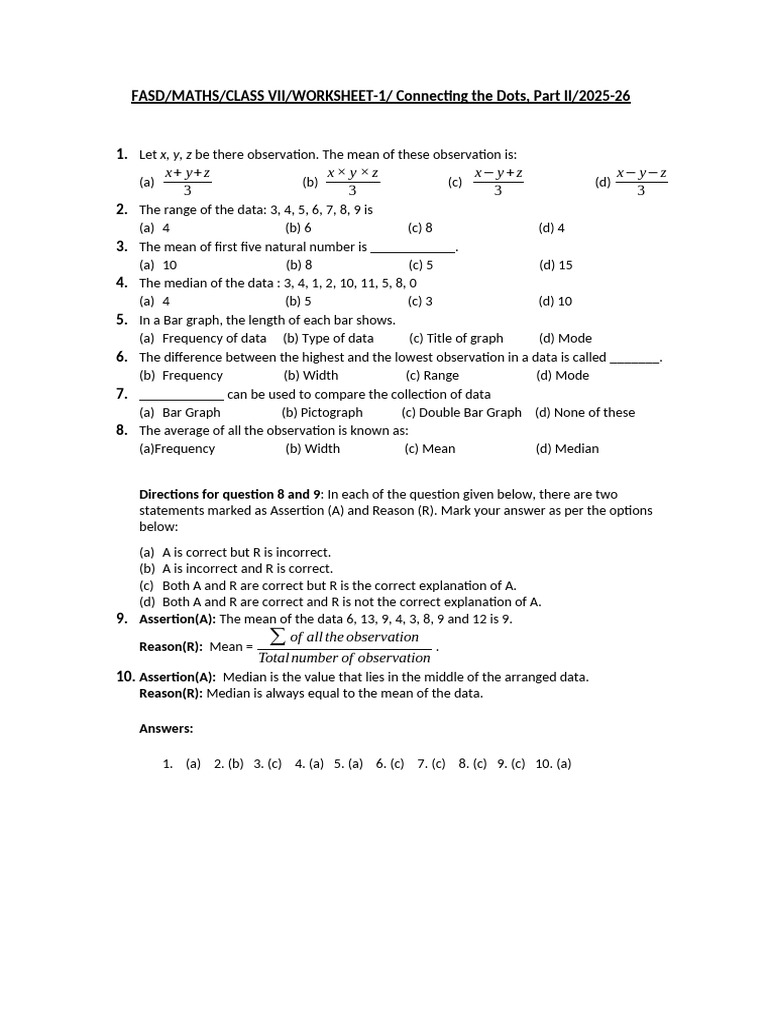 Class VII Maths Worksheet on Statistics | PDF