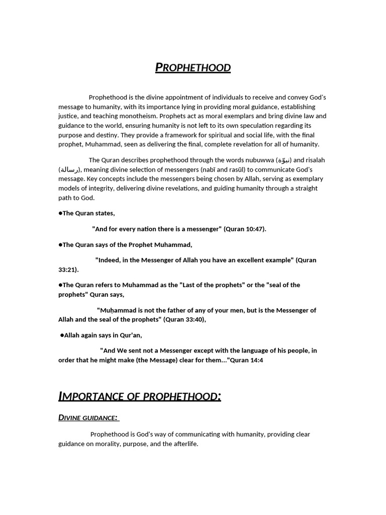 Understanding Prophethood in Islam | PDF | Prophets And Messengers In ...