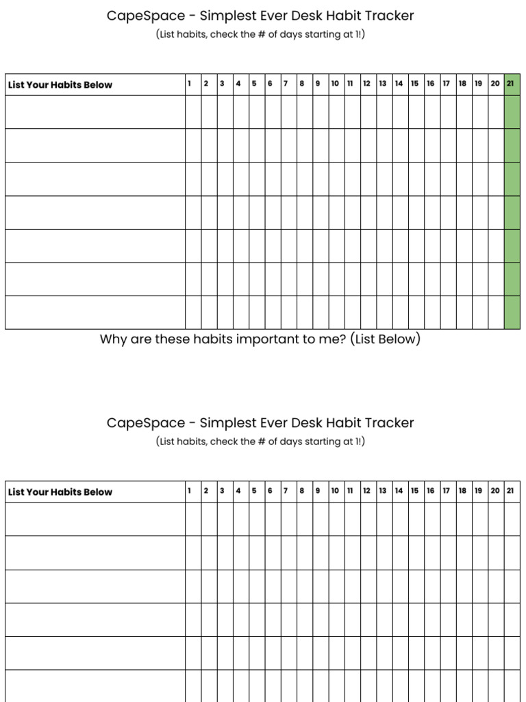 Simple Desk Habit Tracker Template | PDF