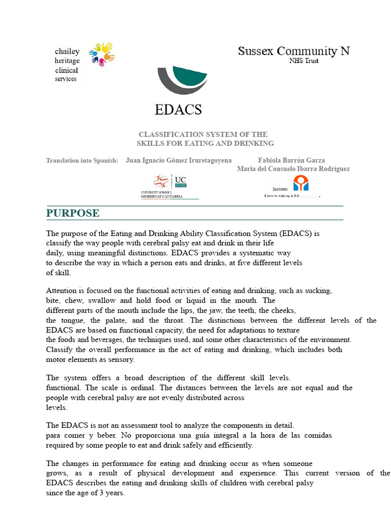 EDACS: Cerebral Palsy Eating Skills Classification | PDF | Respiratory ...
