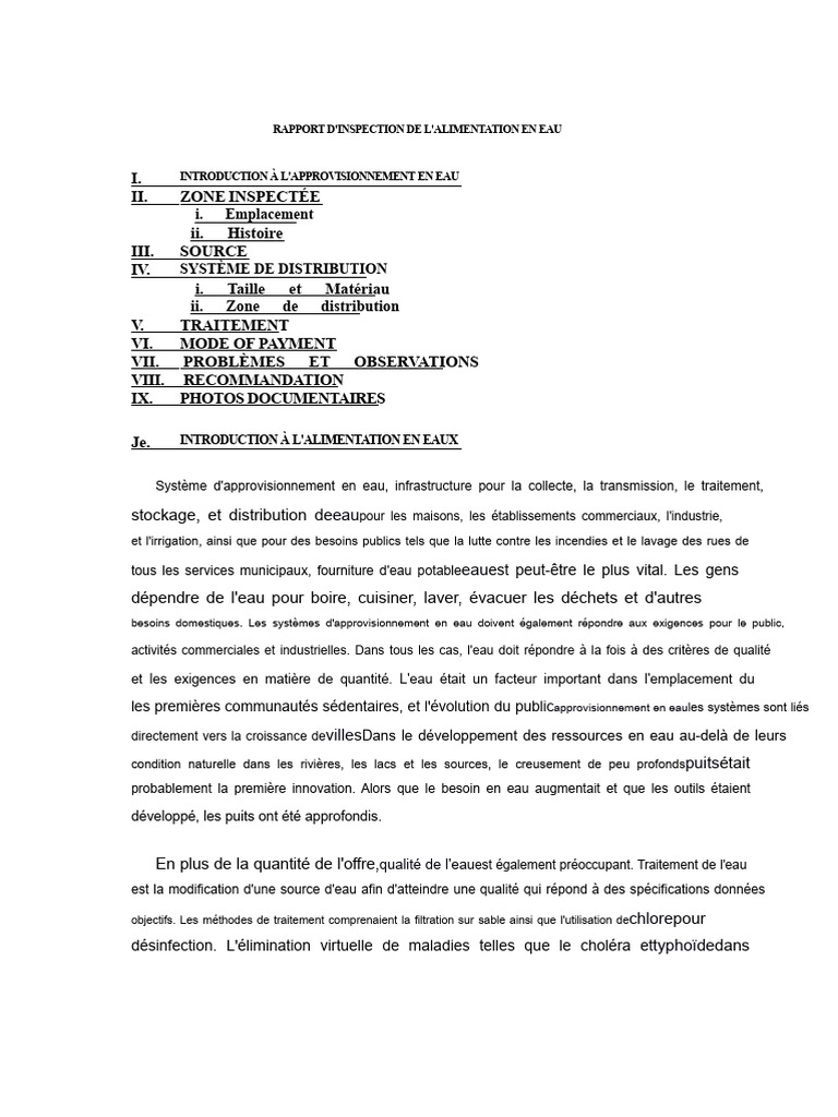 Rapport d'Inspection de l'Eau à Pallocan West | PDF | Eau | Tuyau