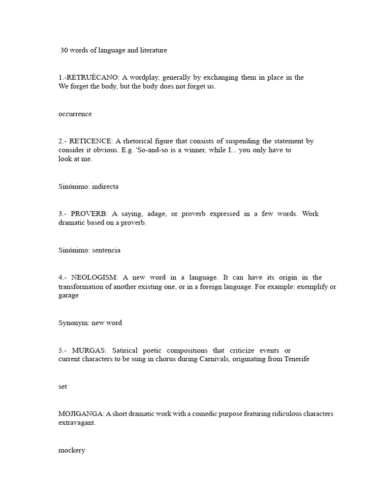 30 Key Terms in Language and Literature | PDF | Numbers | Blood