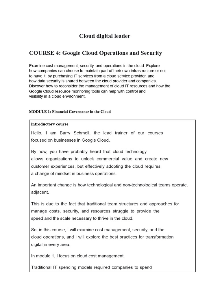 ES - Course4 - Cloud Digital Leader | PDF | Cloud Computing | Computer ...