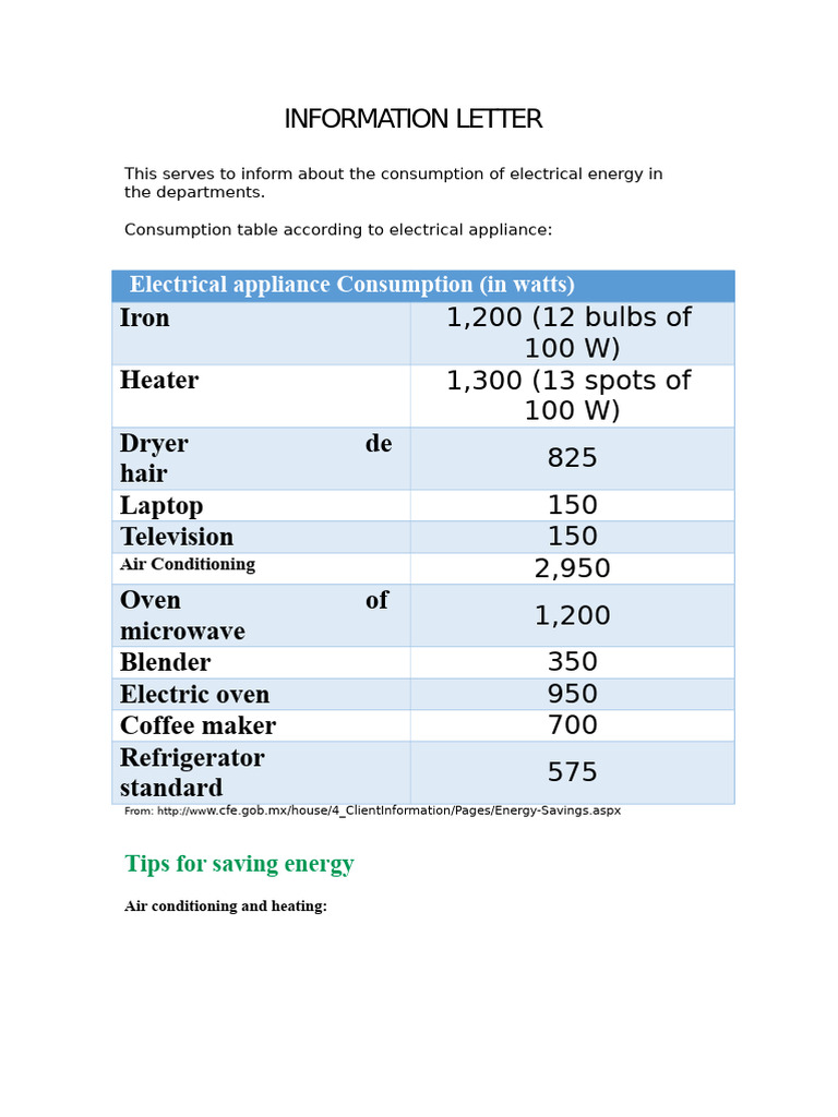 Informative Letter On Energy Consumption | PDF | Refrigerator | Home ...