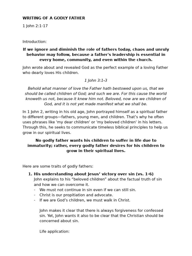 Writing of A Godly Father | PDF | God In Christianity | Sin