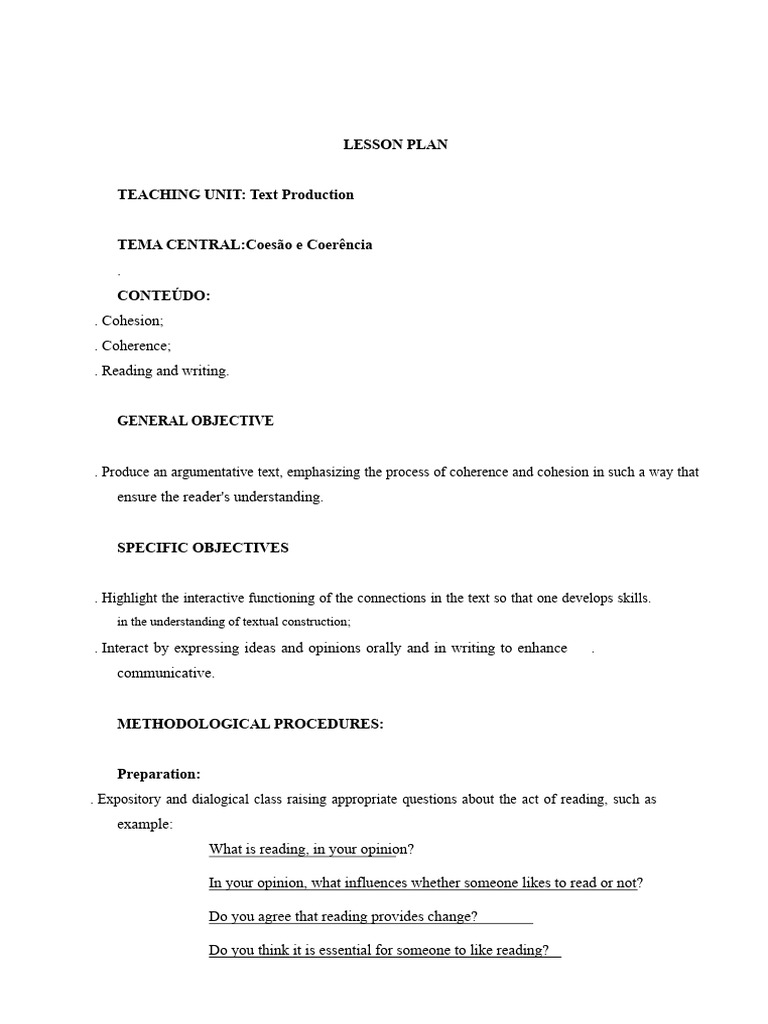 Cohesion and Coherence in Text Production | PDF | Lesson Plan | Literacy