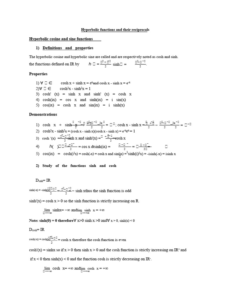 Hyperbolic Functions: Definitions & Properties | PDF | Trigonometric ...