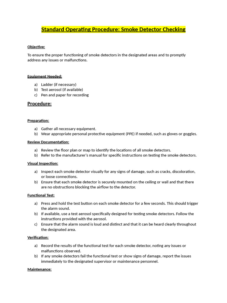Smoke Detector Inspection SOP Guide | PDF | Verification And Validation ...