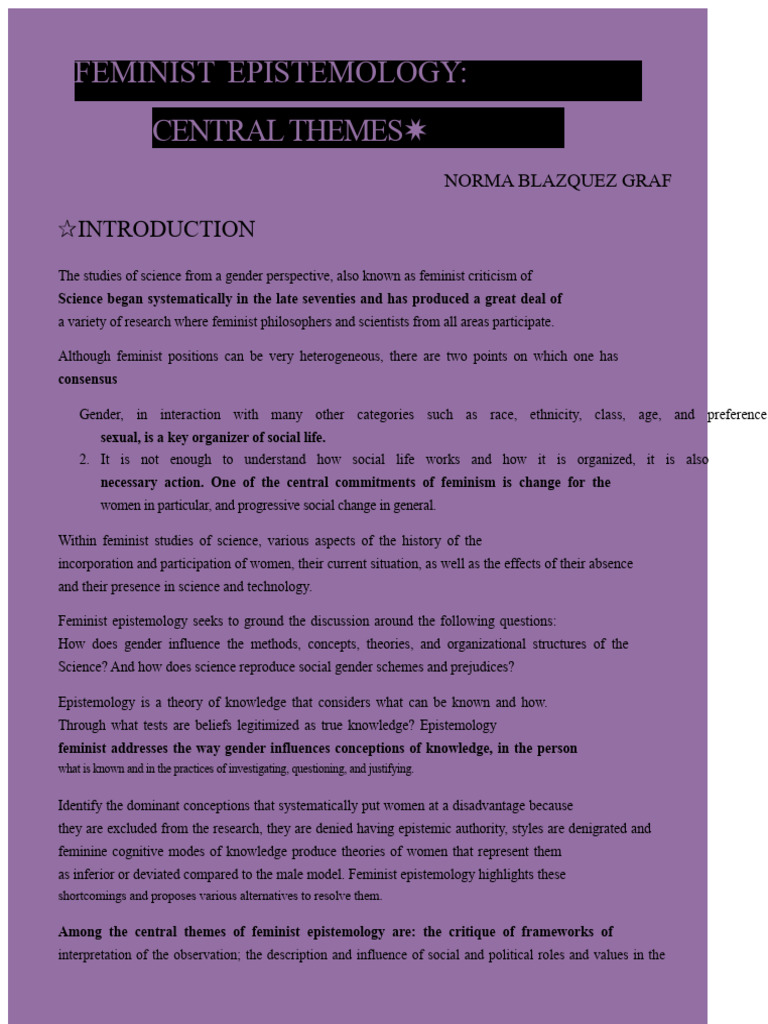 Feminist Epistemology: Key Concepts and Critiques | PDF | Epistemology ...