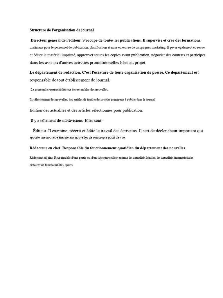 Organisation d'un journal : structure et départements | PDF | Journaux ...