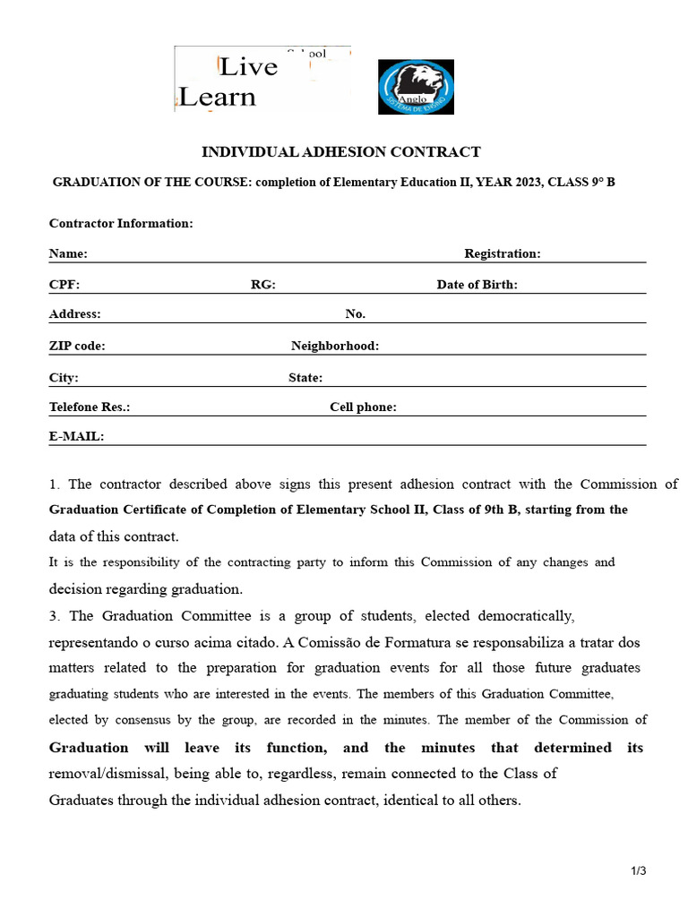 Graduation Contract 9th Year B | PDF | Payments | Business
