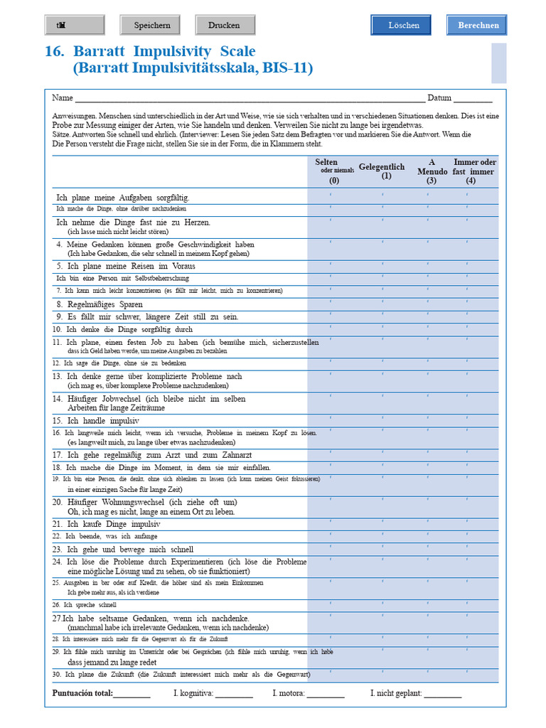 Barratt Impulsiveness Scale BIS 11 | PDF