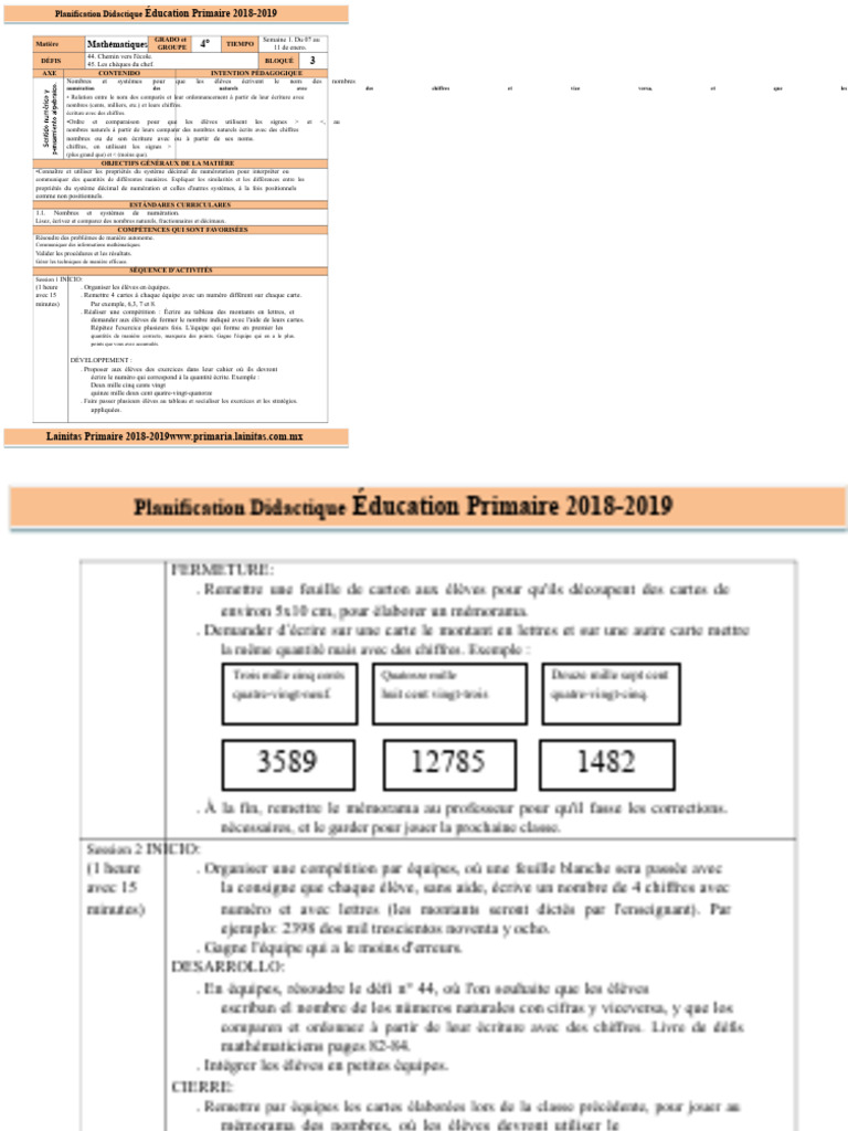 Planification Didactique Mathématiques 2018-2019 | PDF | Nombre | Décimal