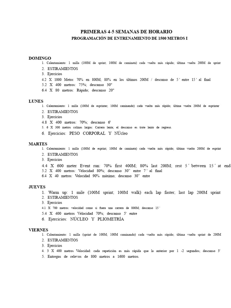 Entrenamiento Especial para Corredores de 1500m | PDF | Atletismo ...