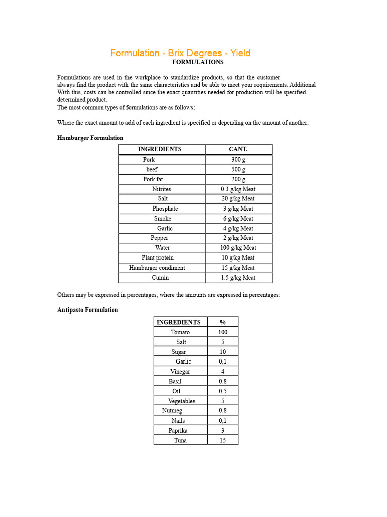 Brix Degrees Formulation PDF | PDF | Food Preservation | Freezing